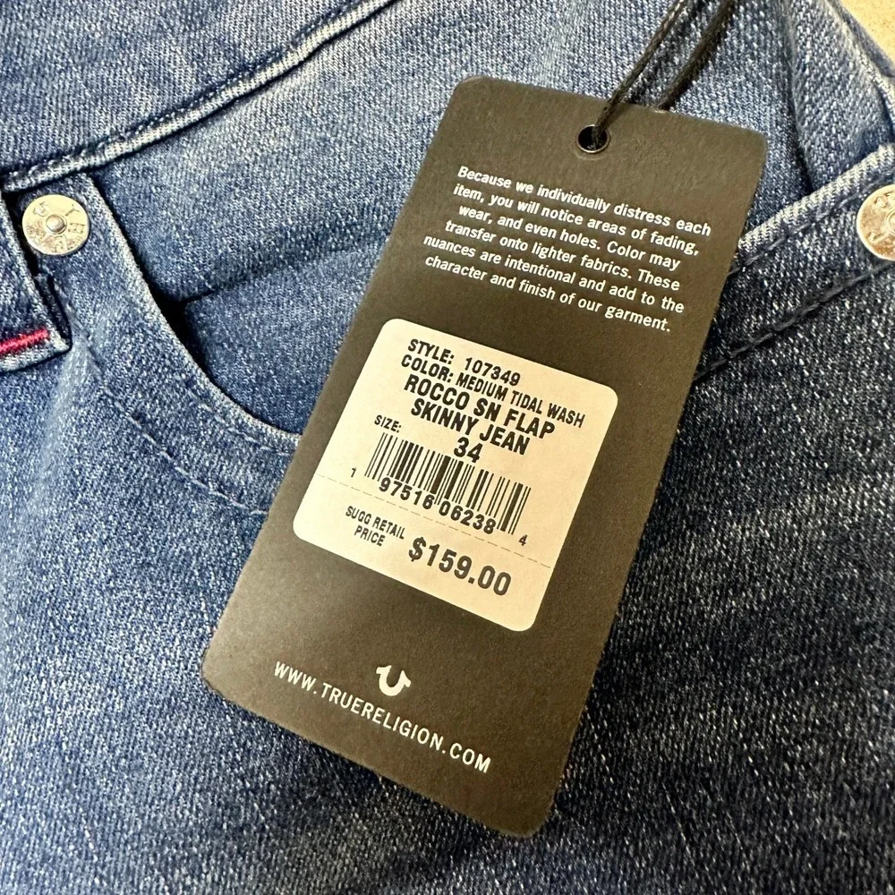 True Religion Rocco Relaxed Skinny Jeans Men W34 L32 Medium Tidal Wash